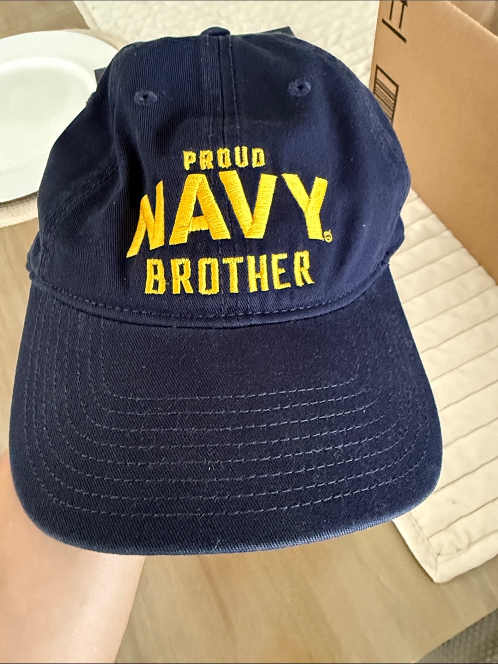 Proud Navy Brother Embroidered Baseball Cap - Navy/Yellow